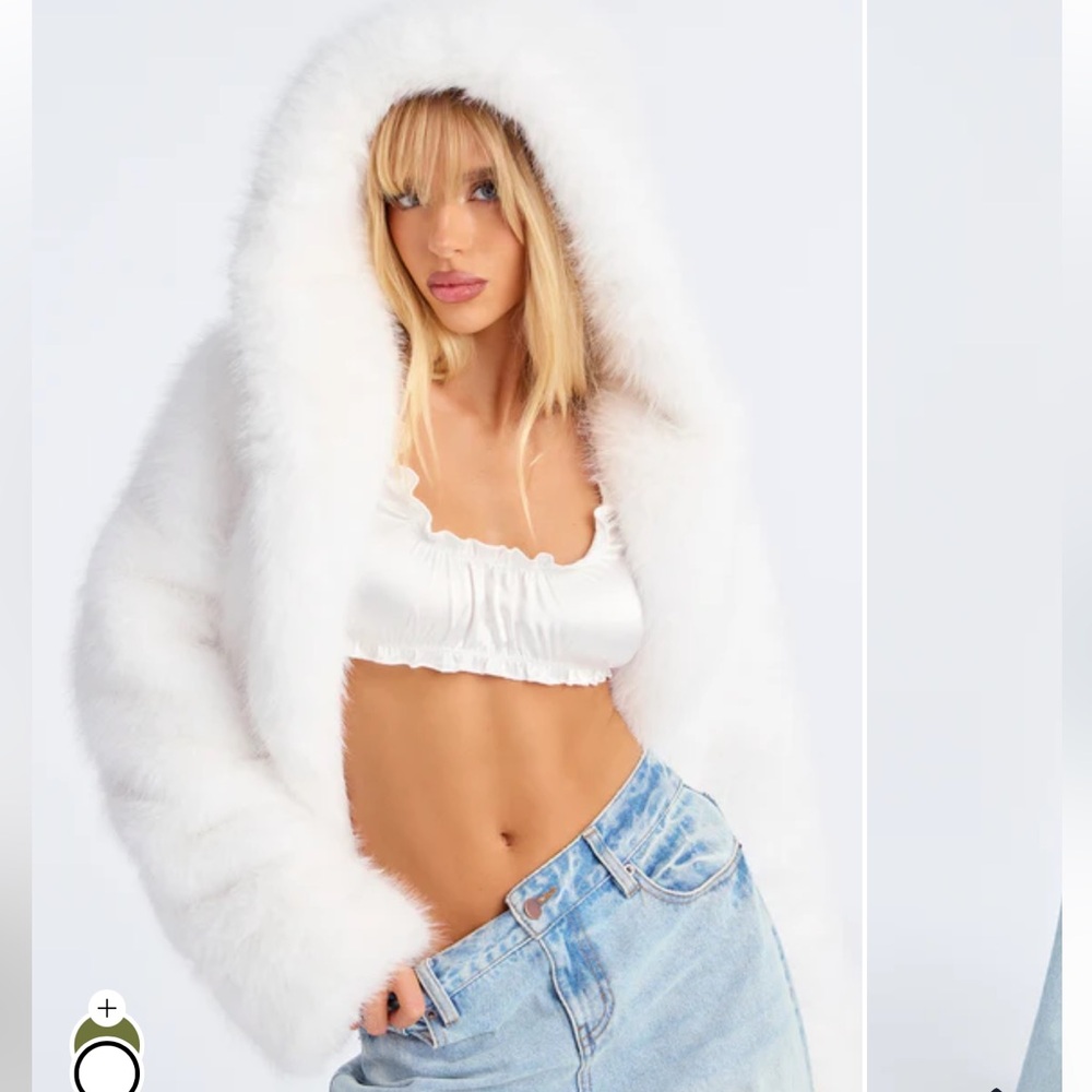 Fashion Nova White Faux Fur Hooded Jacket